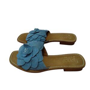 Franco Sarto Women's Size 9 Tina Slides Sandals Flower Blue Open Toe Slip Ons